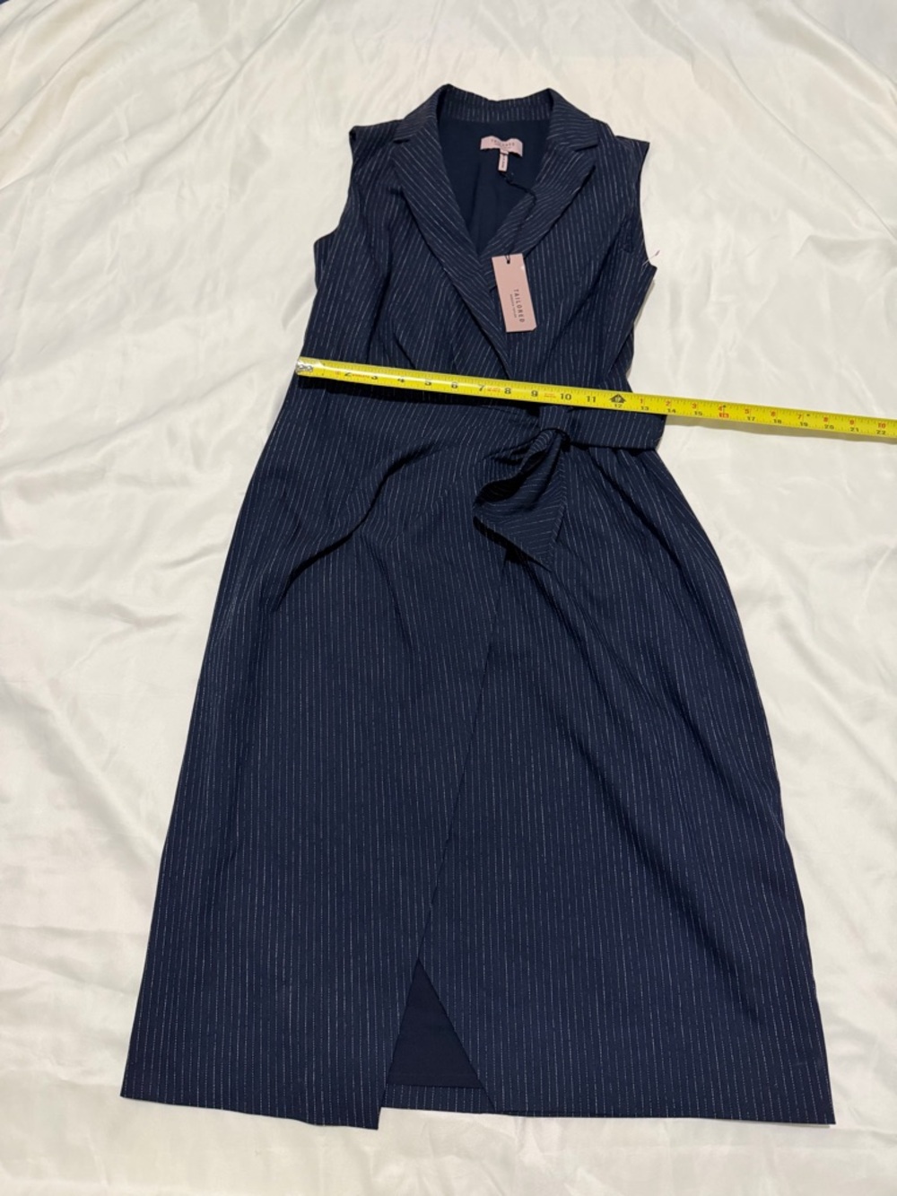 Sleeveless Navy Pinstripe Wrap-Front Mini Dress, SZ 0, NWT - Picture 6 of 14